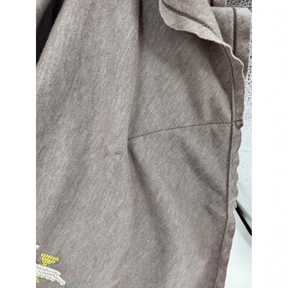 JW‎ Los Angeles Poncho Style T Shirt Women XS Taupe Embroidered Oversized